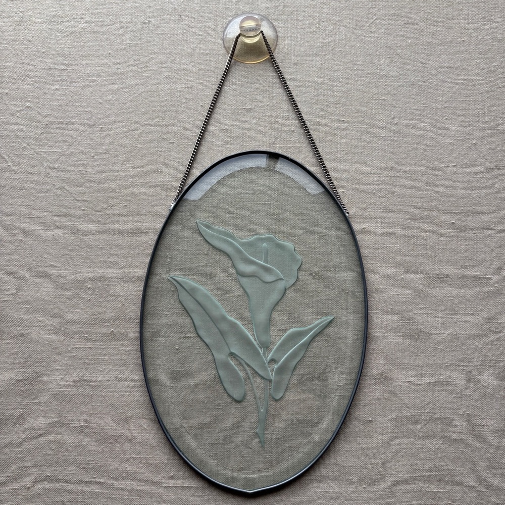 Vintage Etched Glass Sun Catcher with Calla Lily Floral Design